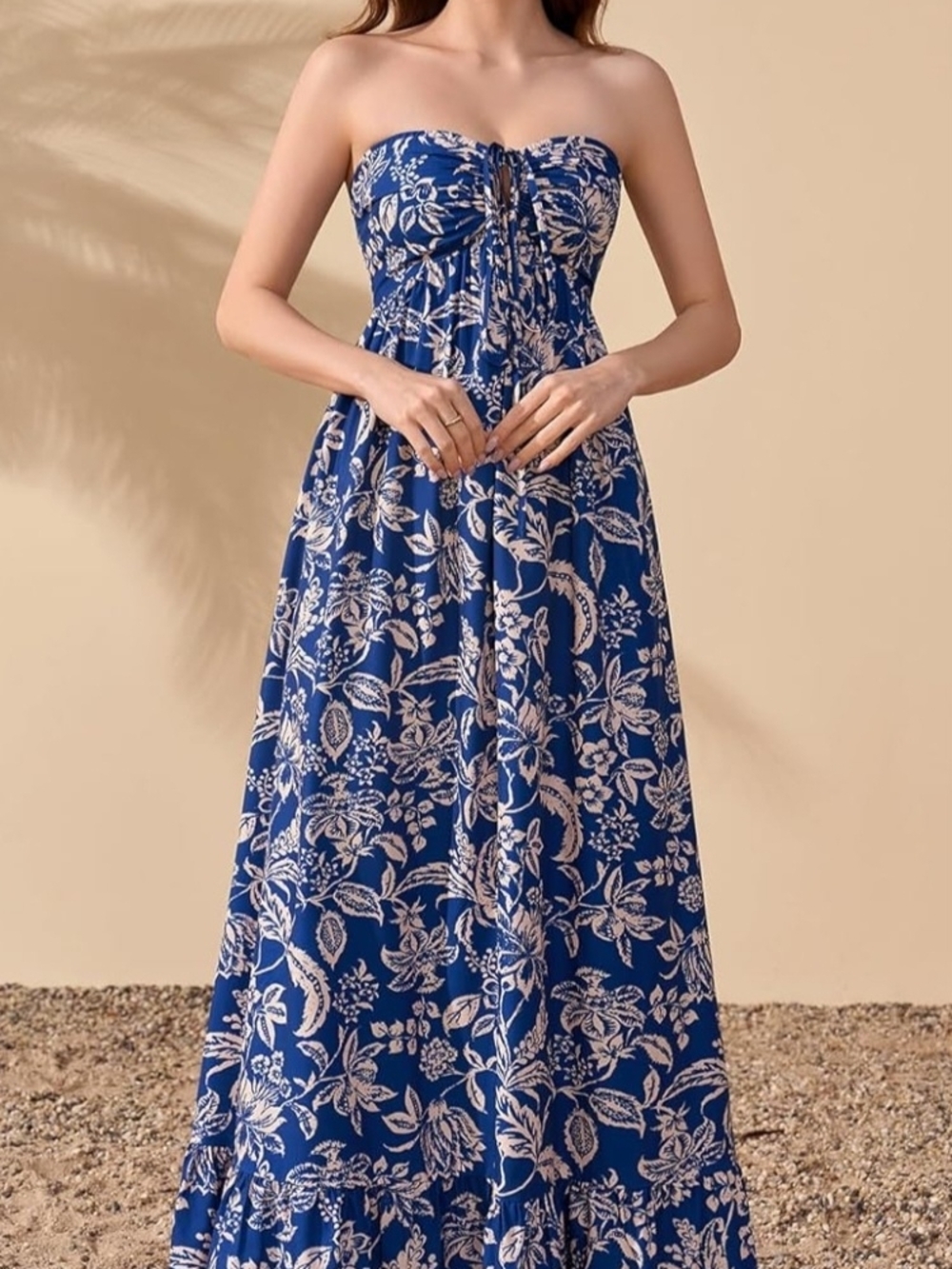 Blue Floral Strapless Maxi Dress Size L 8-10 Boho Beach Resort Summer NWT - Picture 2 of 7